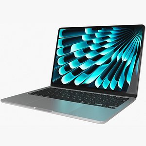 Apple MacBook Air 13 M3 2024 Silver Rigged 3D model