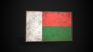 3D Old Picture Frame With Madagascar Flag - Game Ready PBR Low-poly 3D Model