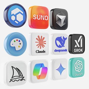 3D AI App Icons Set Multicolor model