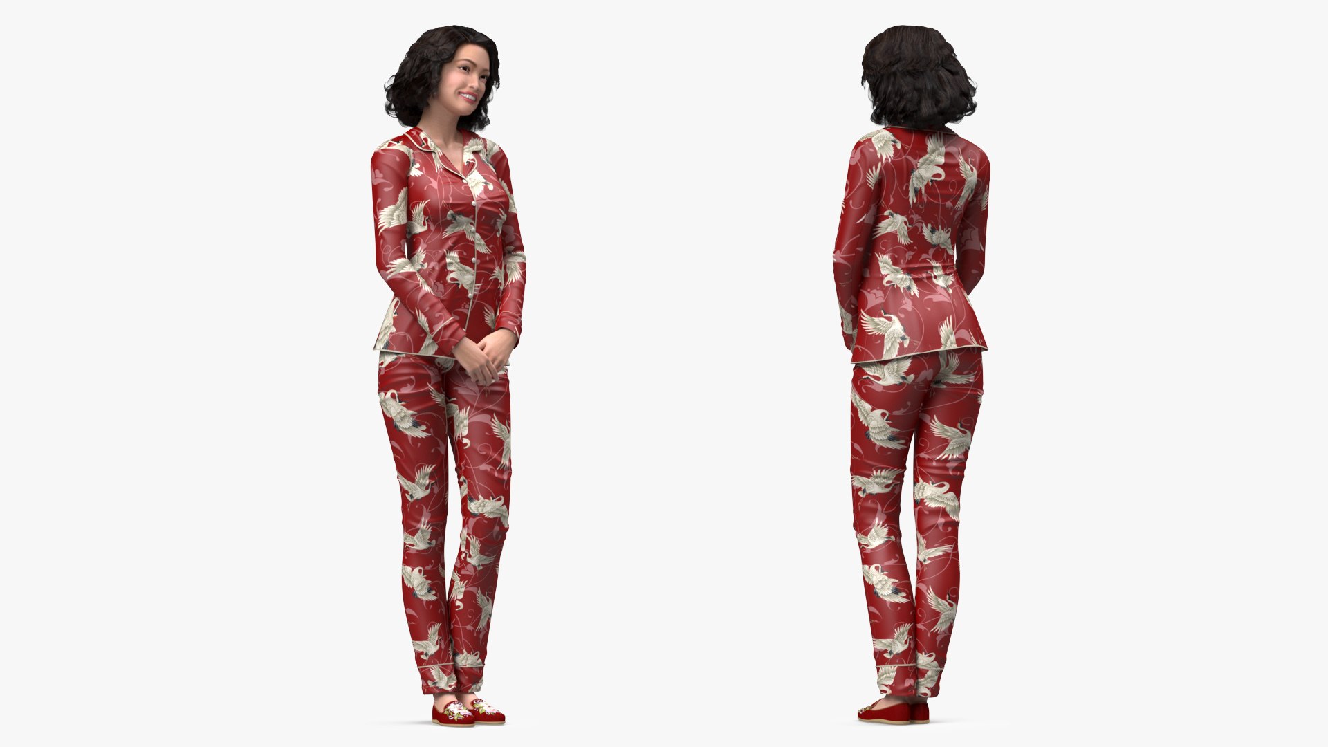 Asian Woman in Satin Pajama 3D model preview