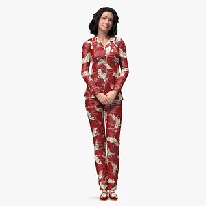 3D Asian Woman in Satin Pijama