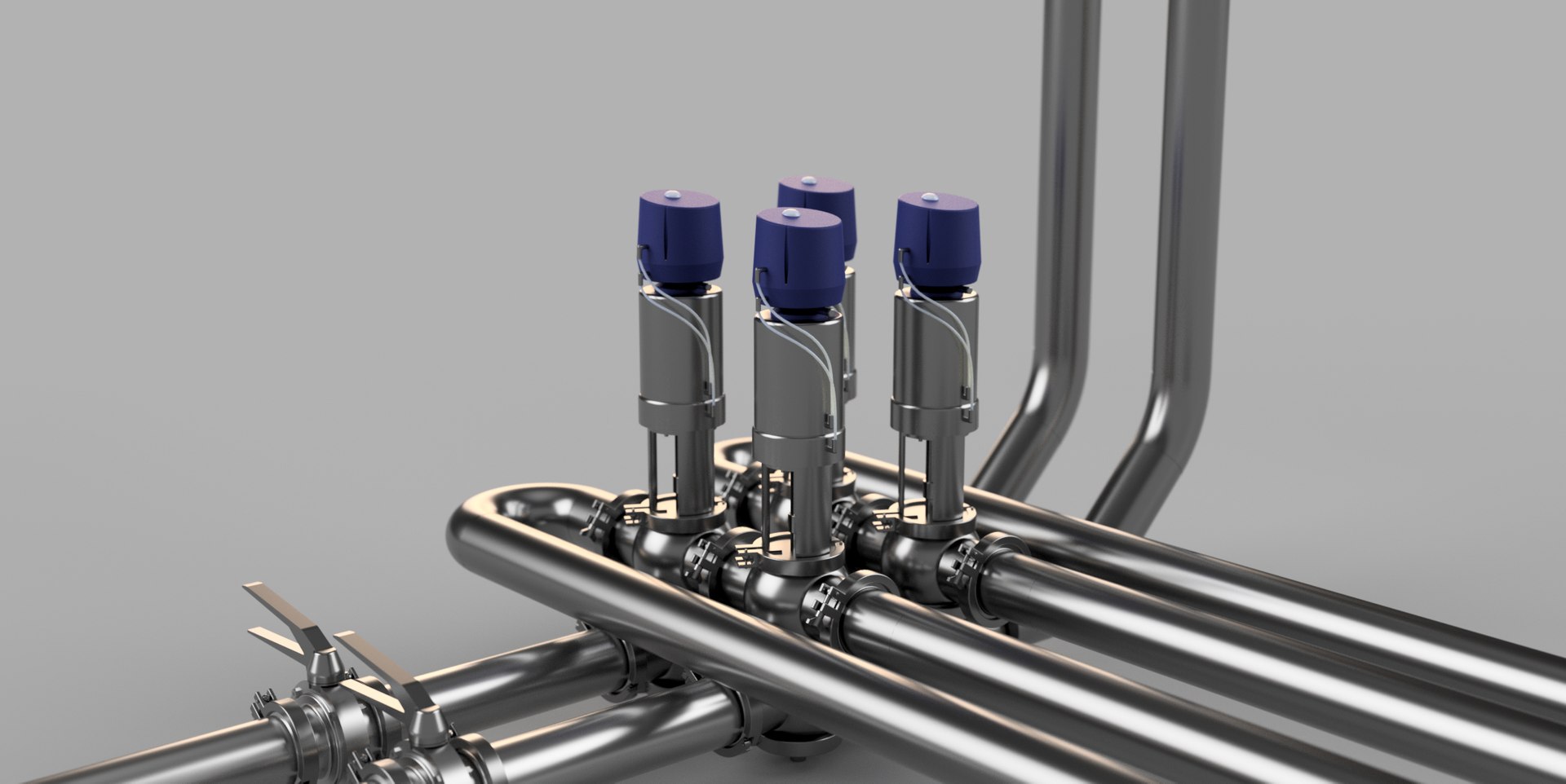 Industrial Piping And Valves With Tri-Clover Connections 3D Model ...