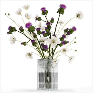 Bouquet Of White Wild Flowers in a vase Poppy Thistle 451