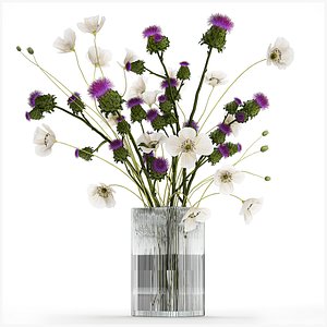 Bouquet Of White Wild Flowers in a vase Poppy Thistle 451