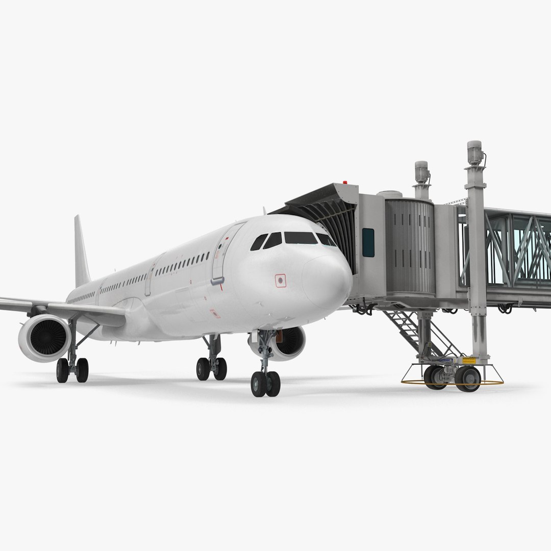 Passenger Boarding Bridge with Aircraft Rigged 3D Model 3D model preview