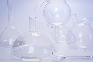 Laboratory Glassware Complete Set Vials, Containers, Spoon, Pipette, Cylinder