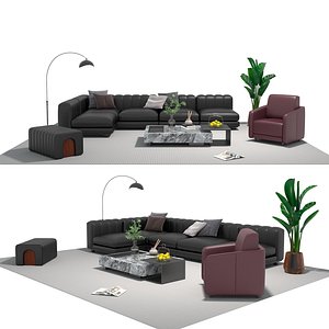 Leather sofa set16 3D model
