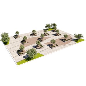3D Contemporary Public Park Promenade 3D Scene