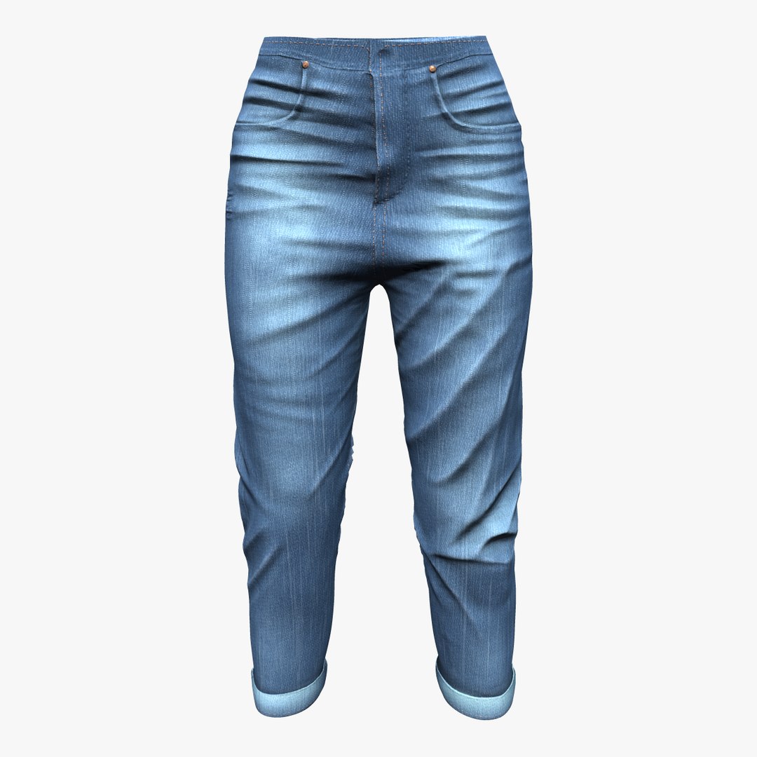 Casual Rolled Legs Boyfriend Denims Jeans Pants 3D model - TurboSquid ...