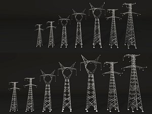 High Voltage Power Transmission Tower Electric Pylon Set model