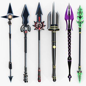 6 Fantasy Spears Collection All PBR Unity UE Textures 3D model