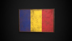 3D Old Picture Frame With Romania  Flag - Game Ready PBR Low-poly 3D Model model