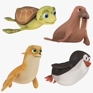 3D Cartoon Sea Creatures 4 in 1 Collection