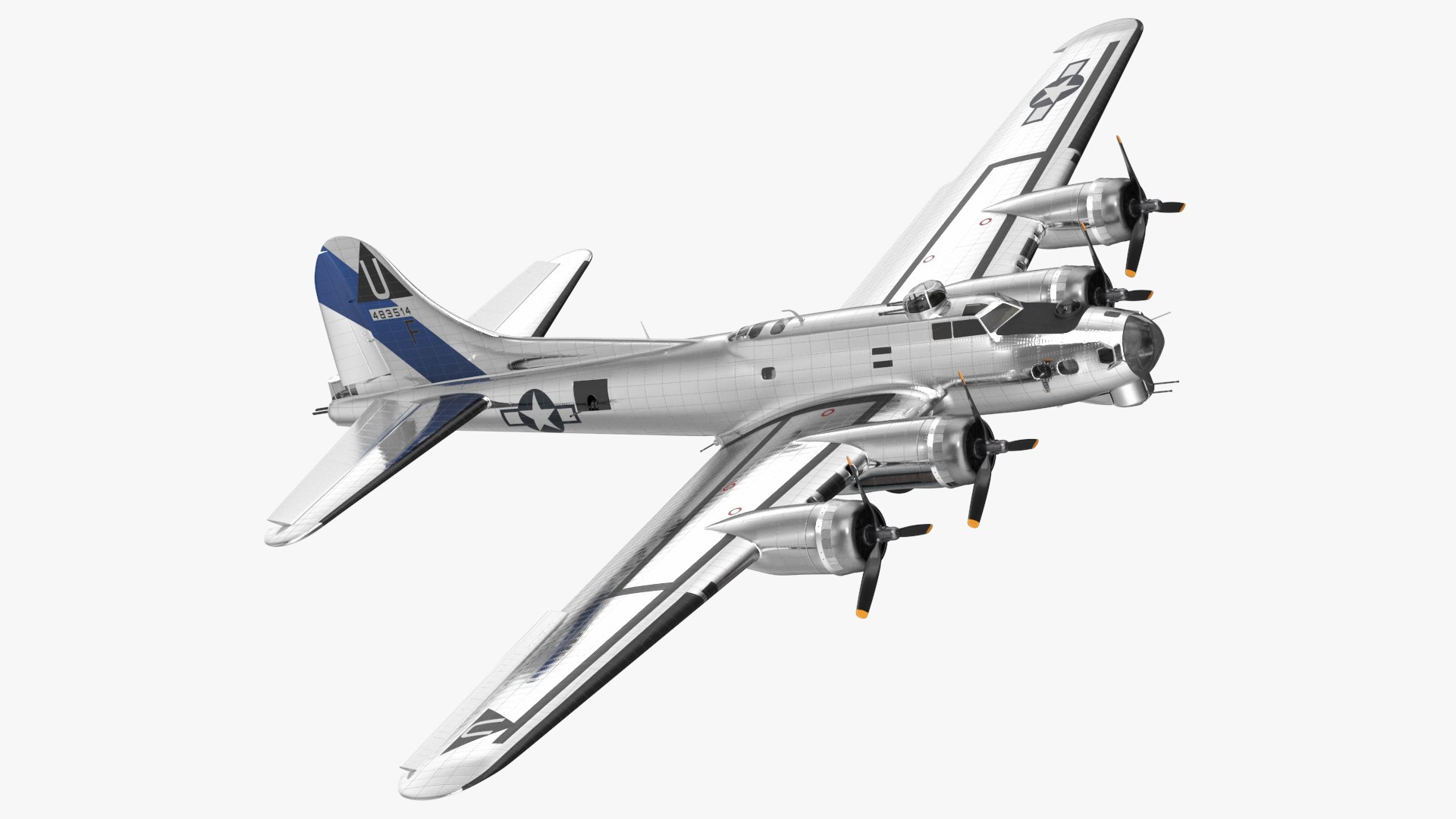 Boeing B-17 Propeller Aircraft Bomber Rigged 3D model preview