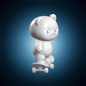 Chibi Panda on Skateboard 3D Print Model 3D model