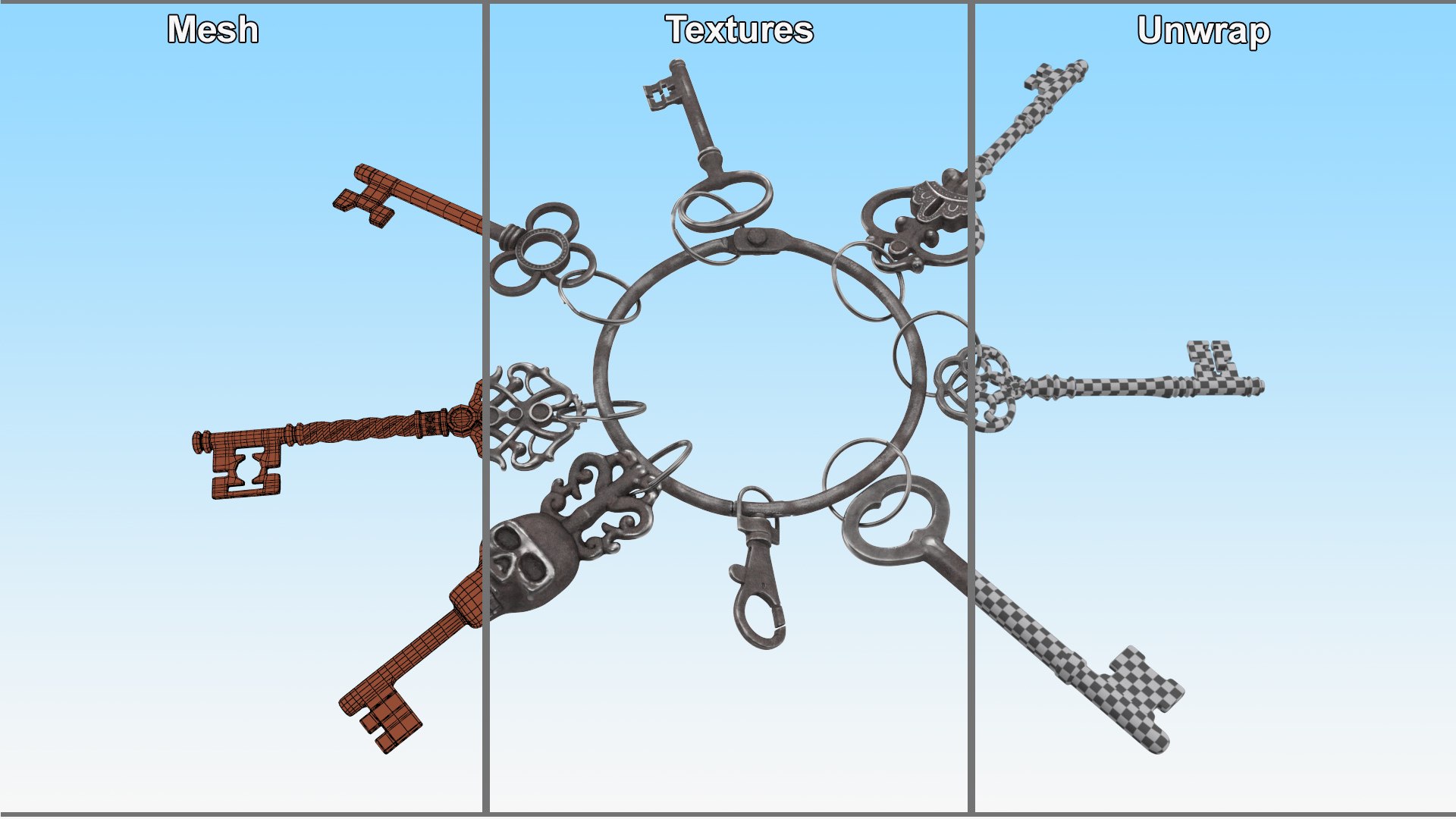 3D Historical Keys Ring Steel - TurboSquid 2246242