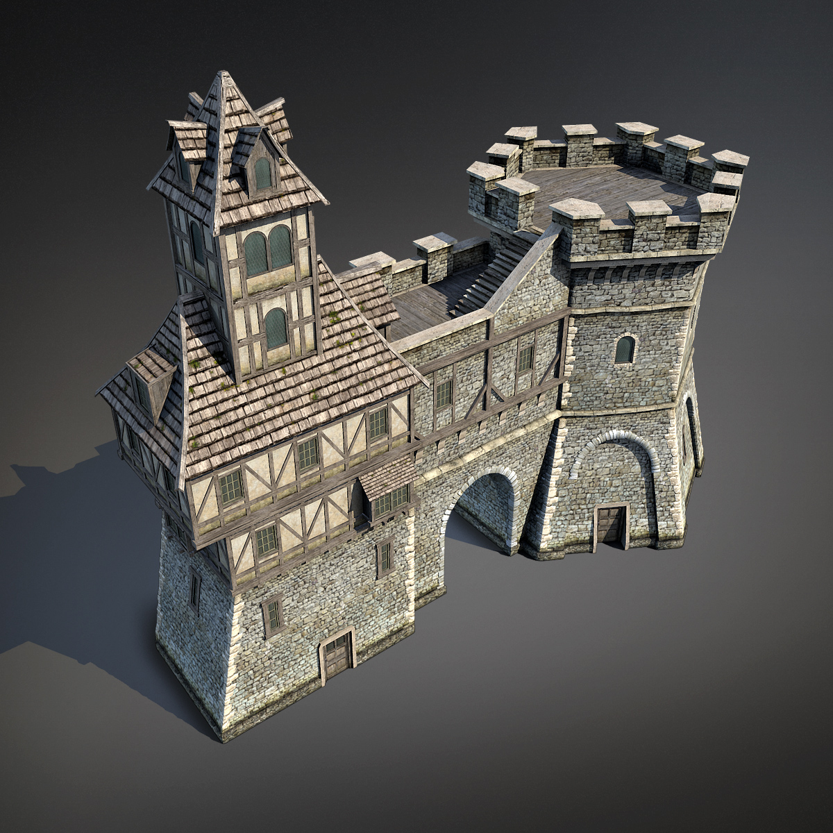 3d model medieval fantasy town gate