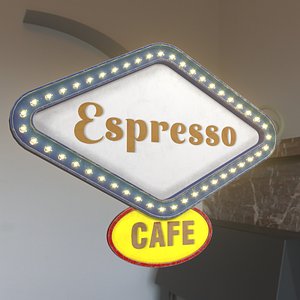3D model retro sign espresso cafe