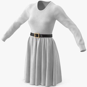 Dress White with Belt 3D model