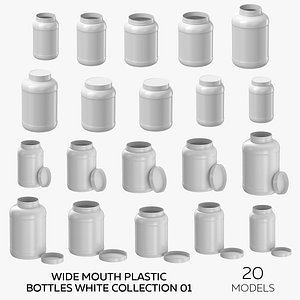 Wide Mouth Plastic Bottles White Collection 01 - 20 Models 3D model