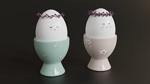 Cute Easter Eggs with Wreaths in Cups model