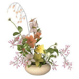 Ikebana flowers raw stoneware model