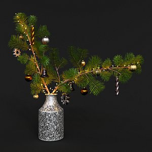 Christmas Tree Branch with Lights and Decorations