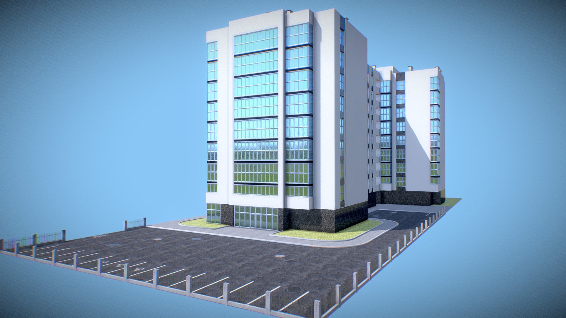 Residential Building With Parking PBR Model - TurboSquid 2145056