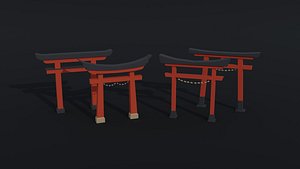 Low-poly Cartoon Torii Gate Polygonal Style 3D