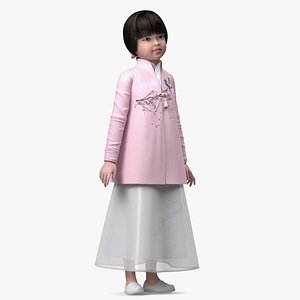Child Girl from Asia in National Costume Rigged for Cinema 4D 3D model