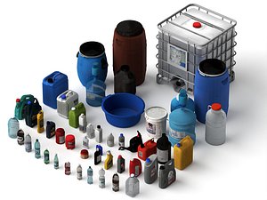 Plastic Containers Barrels Jugs Bottles Set 3D model