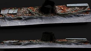 road edge damaged tree roots PBR photogrammetry model