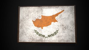 3D Old Picture Frame With Cyprus  Flag - Game Ready PBR Low-poly 2 model