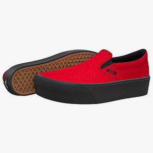Vans Classic Slip-On Platform Red and Black 3D