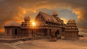 Monolithic Rathas Five Rathas Mahabalipuram Temple 3D