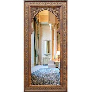 Eastern Luxury Full-Length Floor Mirror in Carved Wooden Frame 3D model 3D model