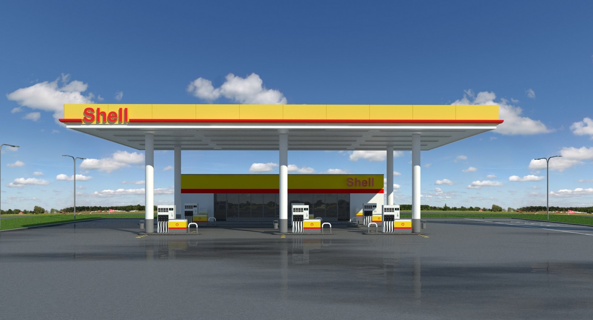Shell Gas Station 3d Model