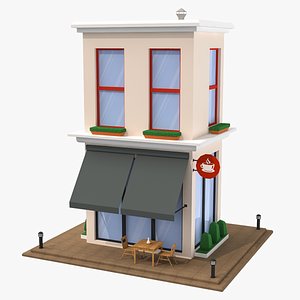 Cartoon Coffee Shop Low Poly 3D Model