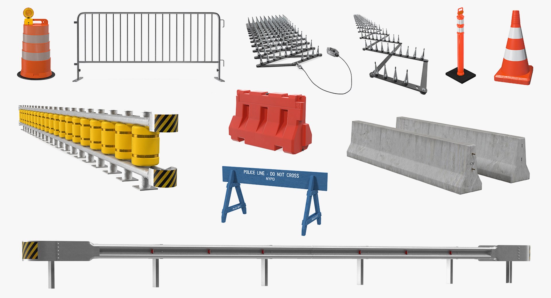 3D road barriers 7 model https://p.turbosquid.com/ts-thumb/Kz/VOz4Cj/P9bLUFaI/roadbarrierscollection73dmodel002/jpg/1587113507/1920x1080/fit_q87/b5168ac3e92cb6d7bee11fe106323b3f8310d284/roadbarrierscollection73dmodel002.jpg