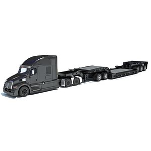 3D Truck with Lowboy Trailer