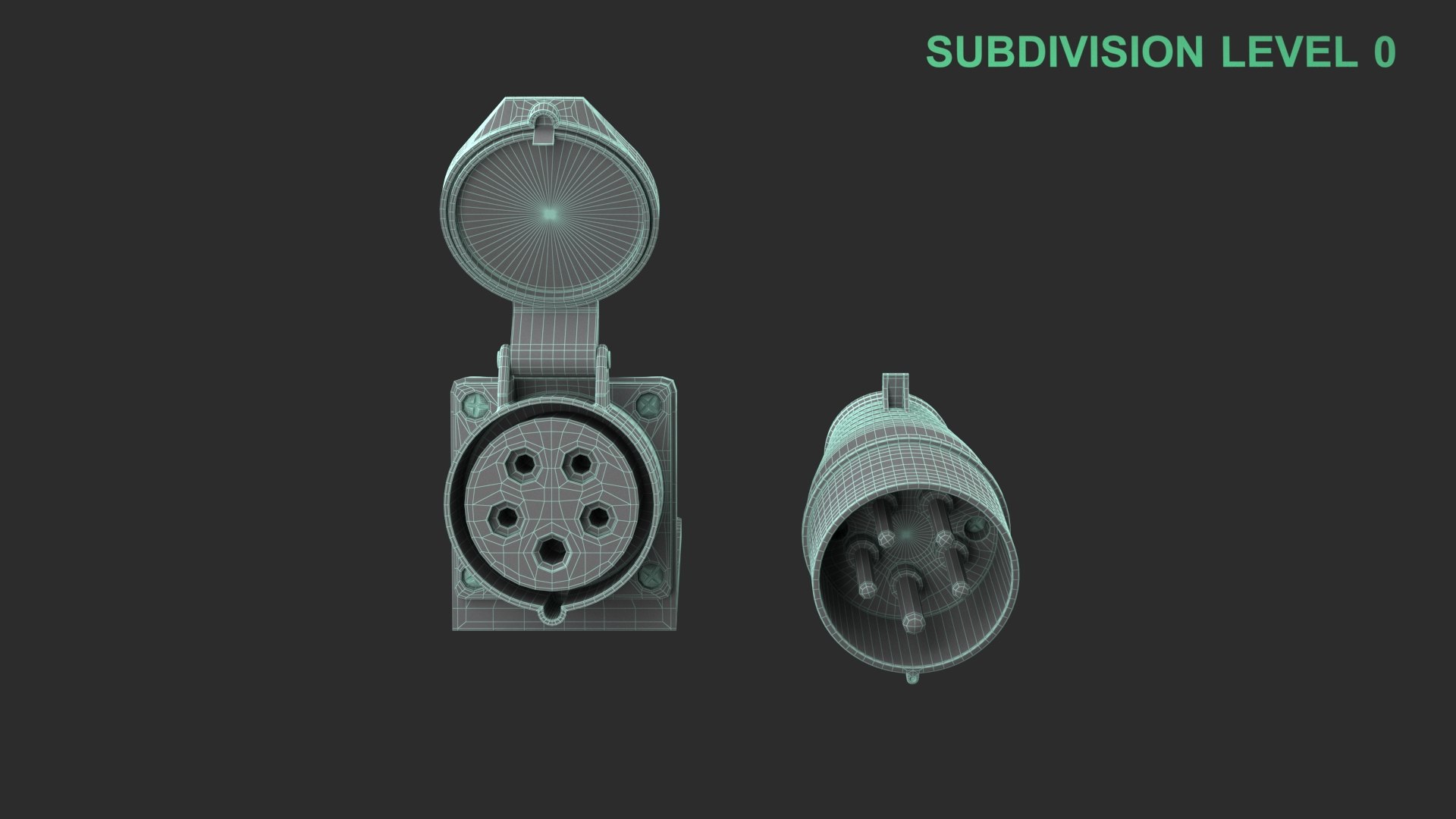 3D Three Phase Plug and Socket https://p.turbosquid.com/ts-thumb/L0/6tqeZJ/tr/wireframe_0008/jpg/1758778053/1920x1080/fit_q87/bf778aefa5302649672de0cb64bf9d02f23de1f1/wireframe_0008.jpg