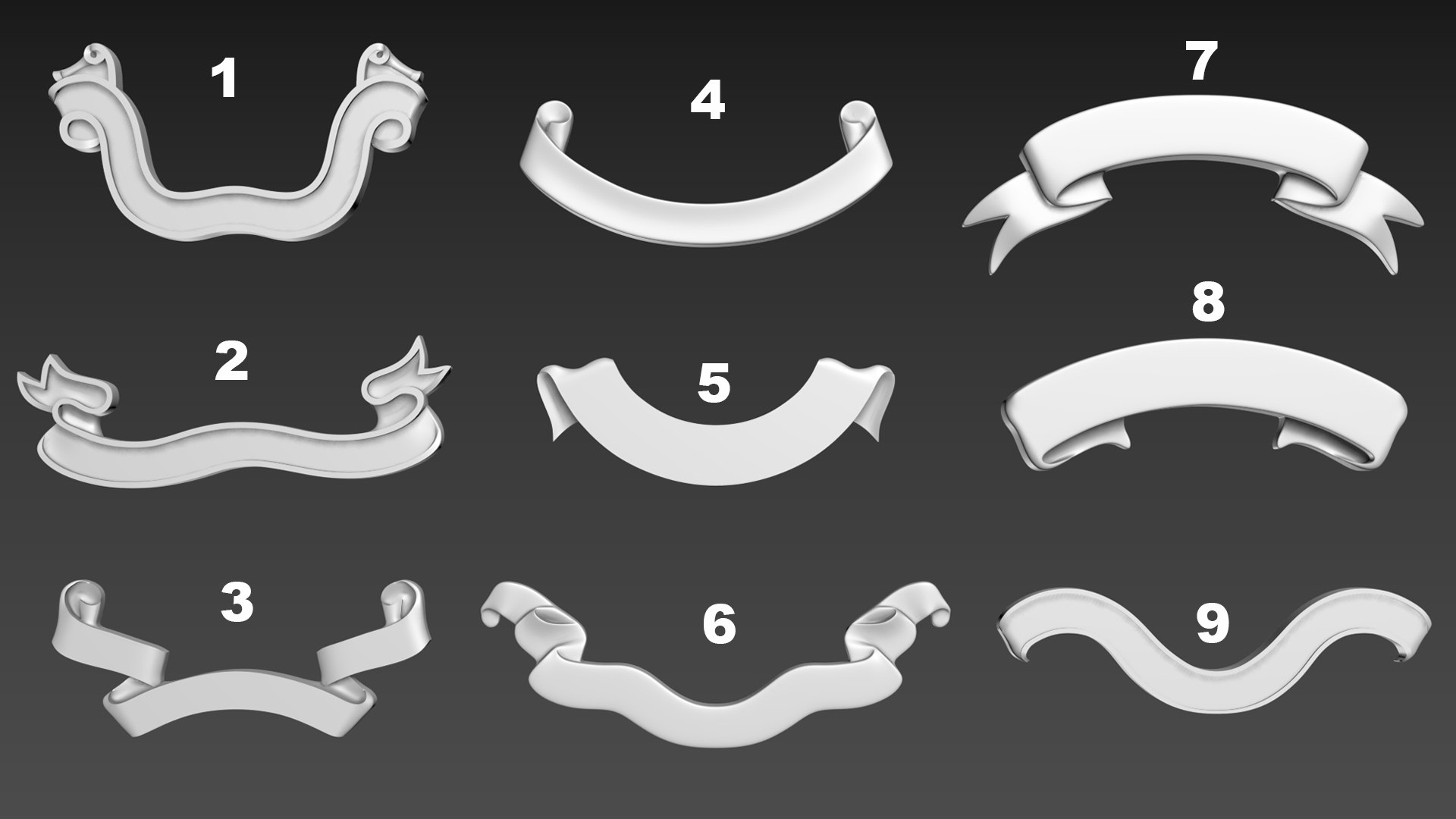 3D Model Ribbons For Inscription Logo Emblem 9pcs - TurboSquid 2341650