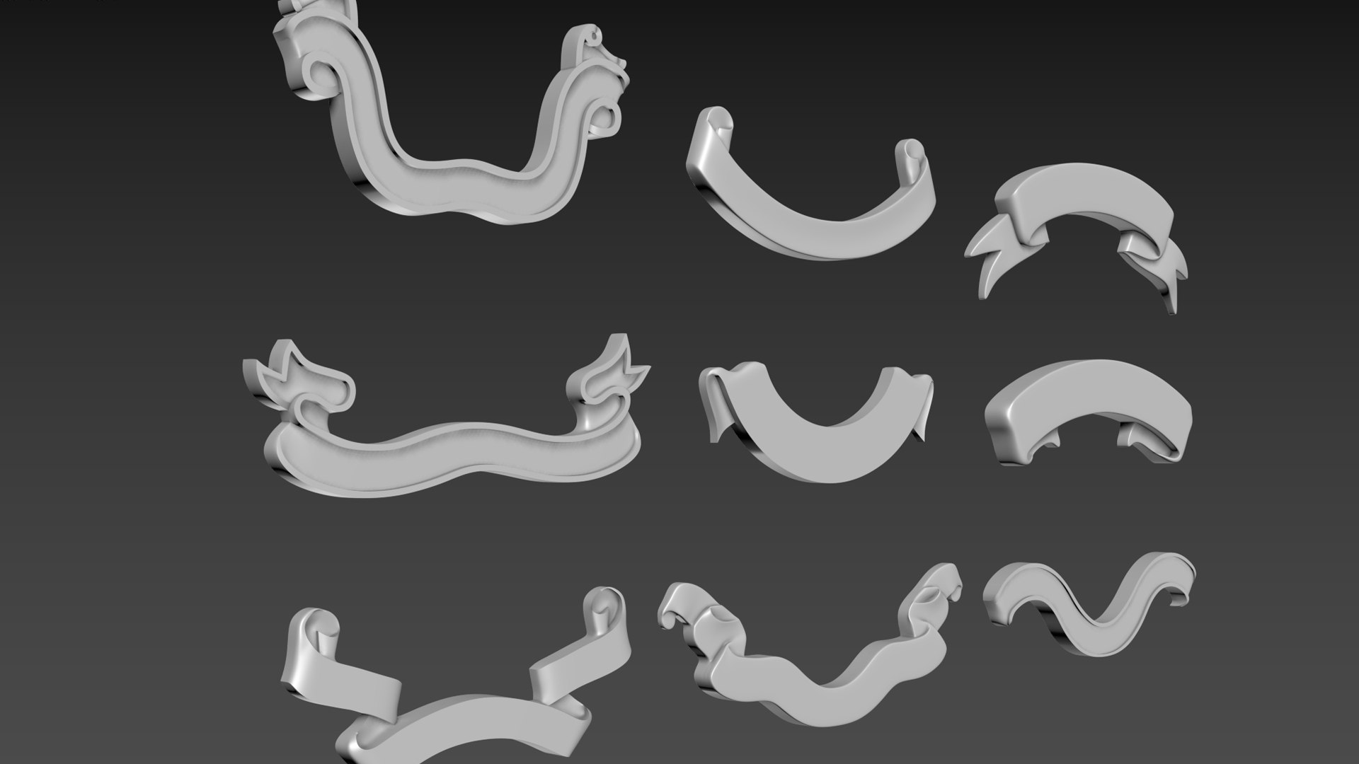 3D Model Ribbons For Inscription Logo Emblem 9pcs - TurboSquid 2341650