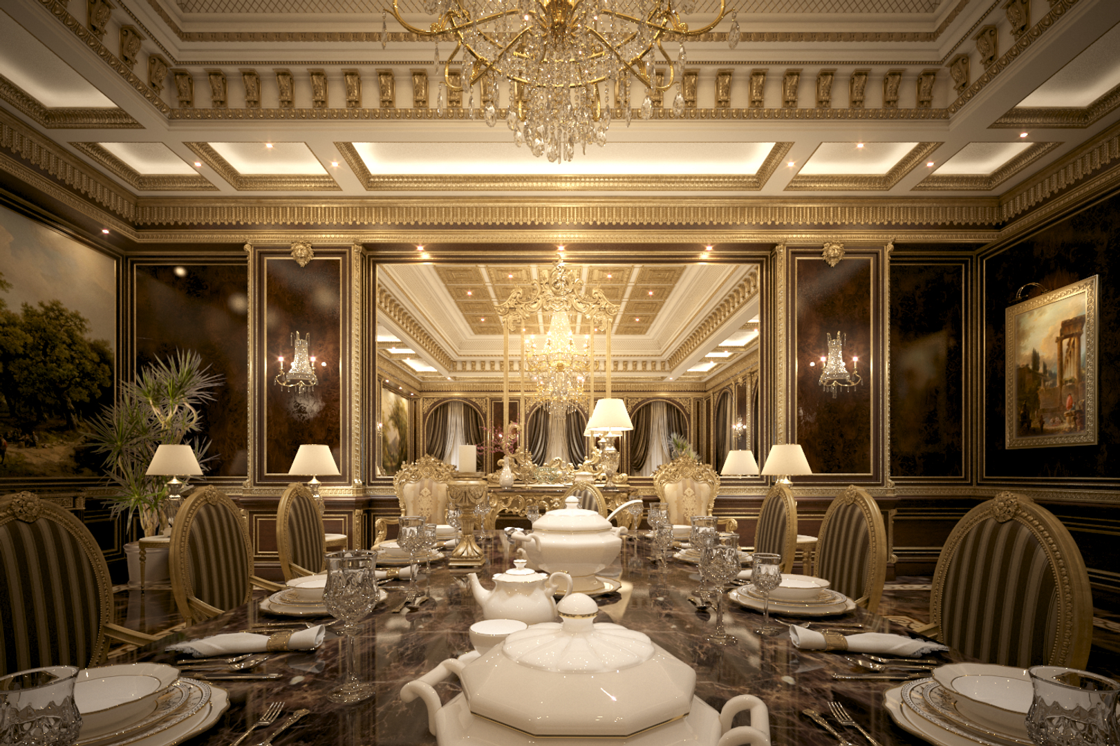 Realistic Formal Dining Room 3d Model