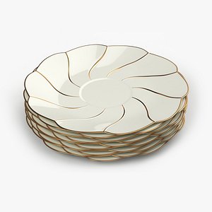 3D Stack of Porcelain Saucers with Gilded Inserts