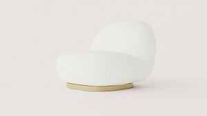 White Sculptural Upholstered Lounge Chair with Gold Base