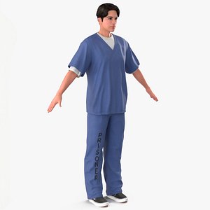 Asian Prisoner Blue Uniform Rigged for Maya 3D model