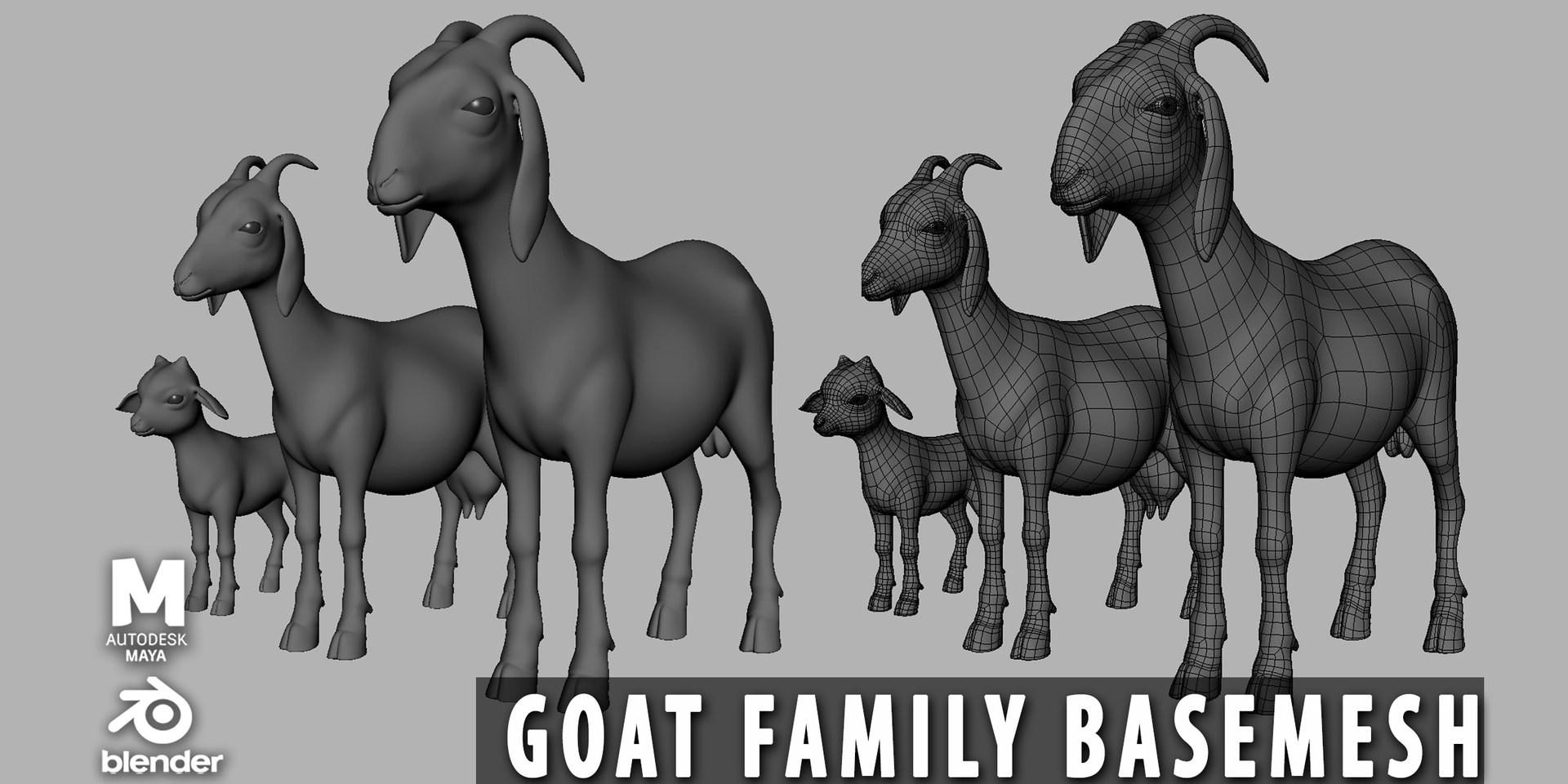3D 19 Domestic Animal Colection https://p.turbosquid.com/ts-thumb/L0/jVFNxQ/cR/goatfamily/jpg/1716879048/1920x1080/fit_q87/931dc9c7f0a5ec8c07f75b16ed2d03a7d7df59b0/goatfamily.jpg