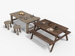 Medieval Table props low-poly 3d model 3D model