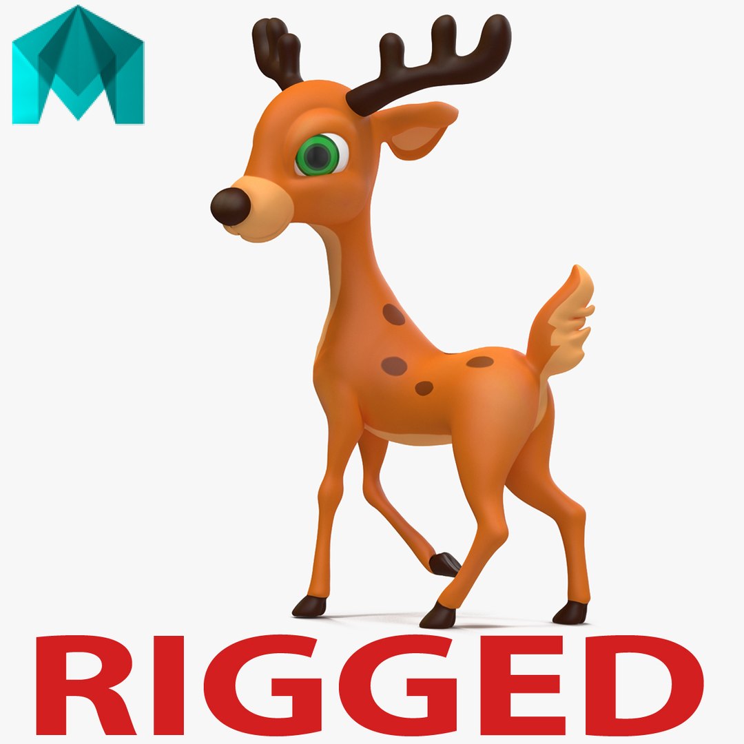 Cartoon Deer Rigged for Maya 3D Model 3D model preview